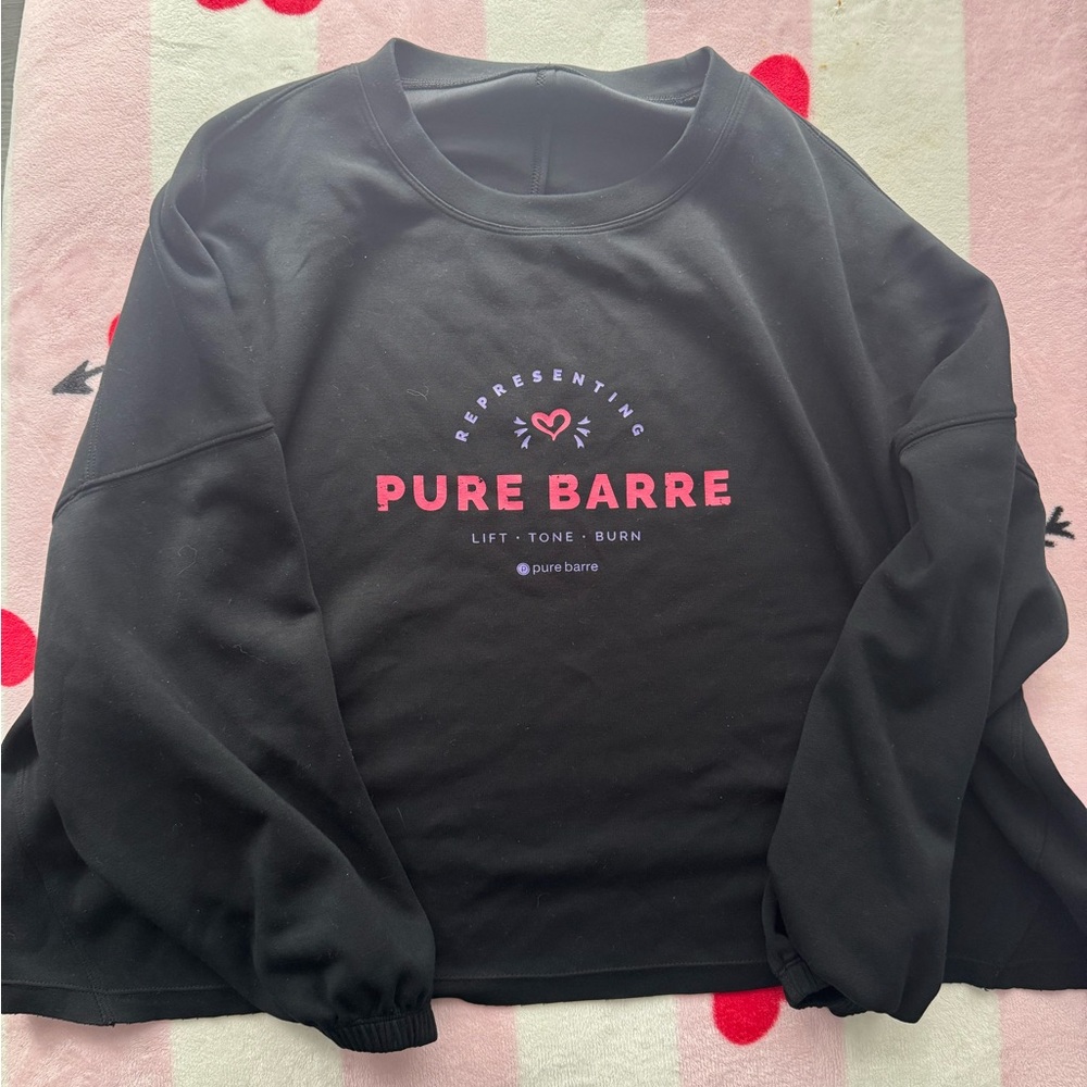 Pure Barre Black Scuba Crewneck with Pink Logo